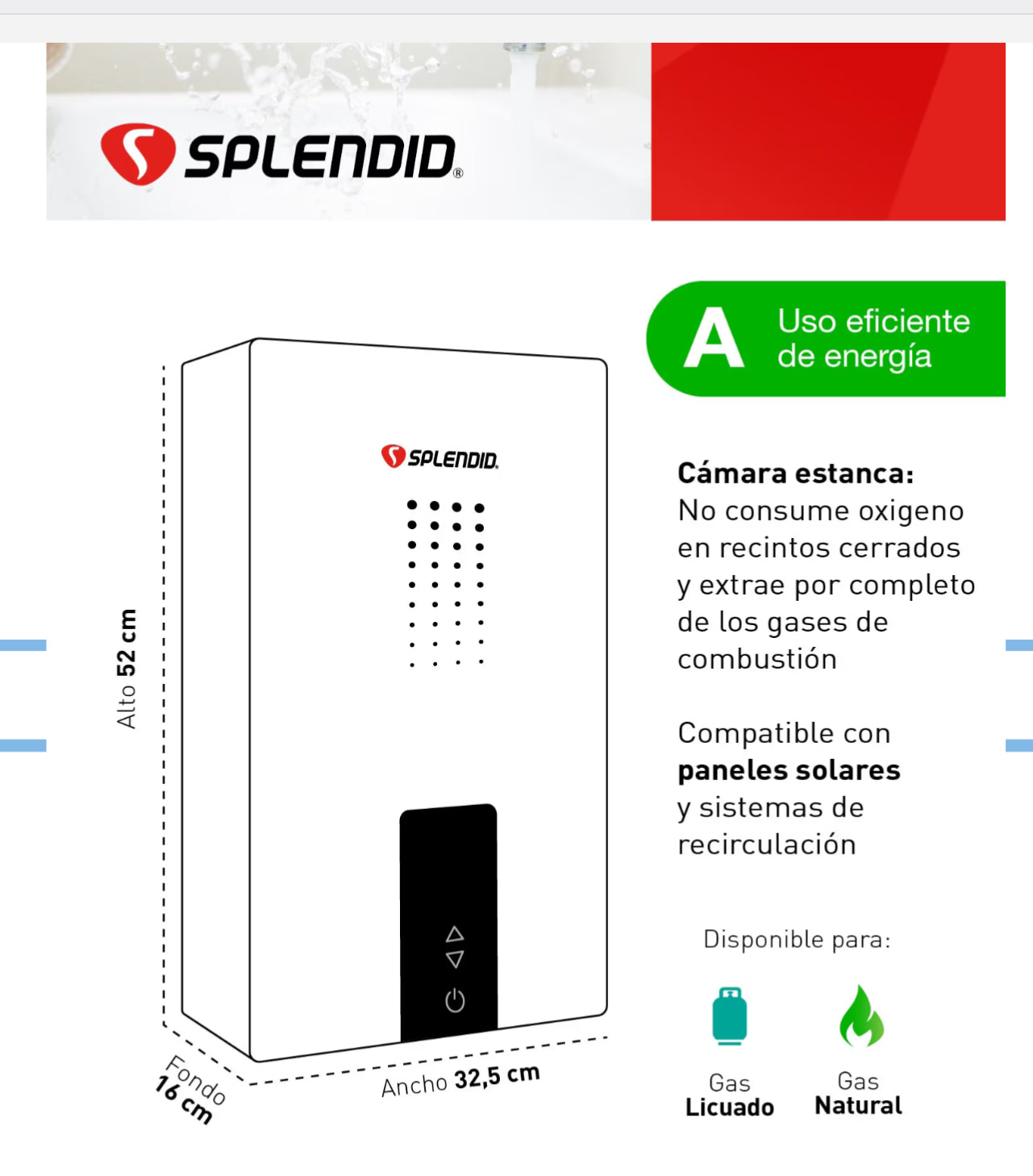 Calefont Splendid Templatech 10 litros tiro forzado (con Instalación incluida)Cámara Estanca Gas Natural